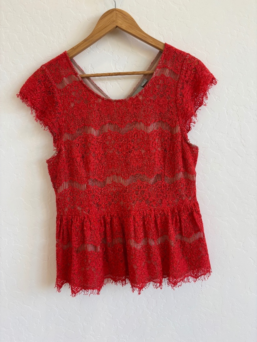 Anthropologie Maeve "Katrine" Red Lace Peplum Top - Size Large